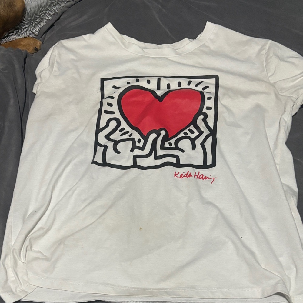 Keith Haring Kids' White Tee with Red Heart Design